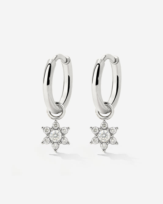 White Petal Hoop Set Small Argento