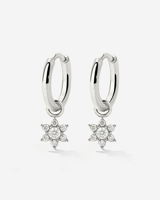 White Petal Hoop Set Small Argento