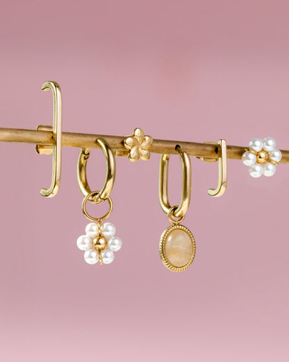 Blush Quartz Oval Hoop Set Baby Argento