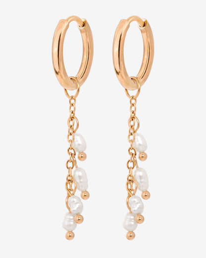 Pearl Chain Hoop Set Small Oro Rosa
