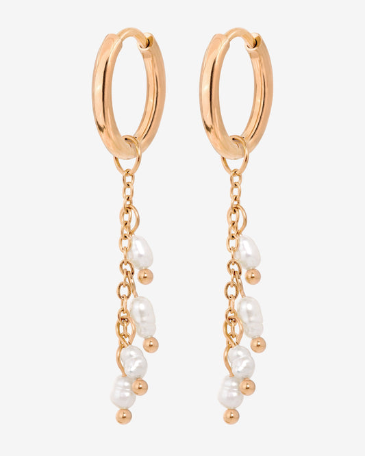 Pearl Chain Hoop Set Small Oro Rosa