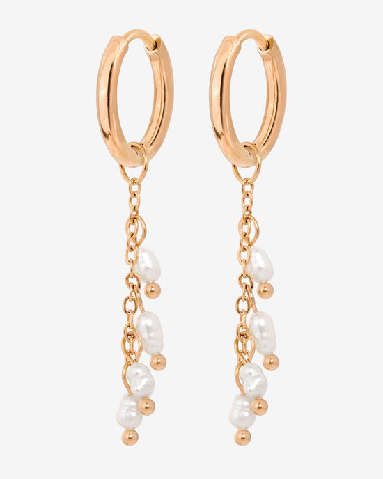 Pearl Chain Hoop Set Small Oro Rosa
