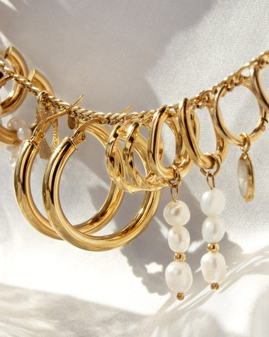 Triple Pearl Hoop Set Argento