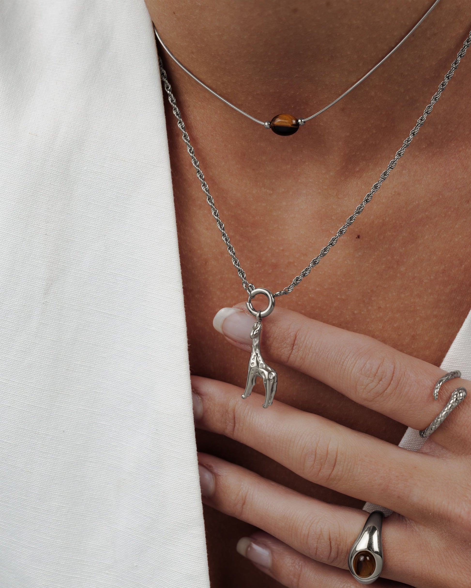 Giraffe Rope Chain Collana Set Argento