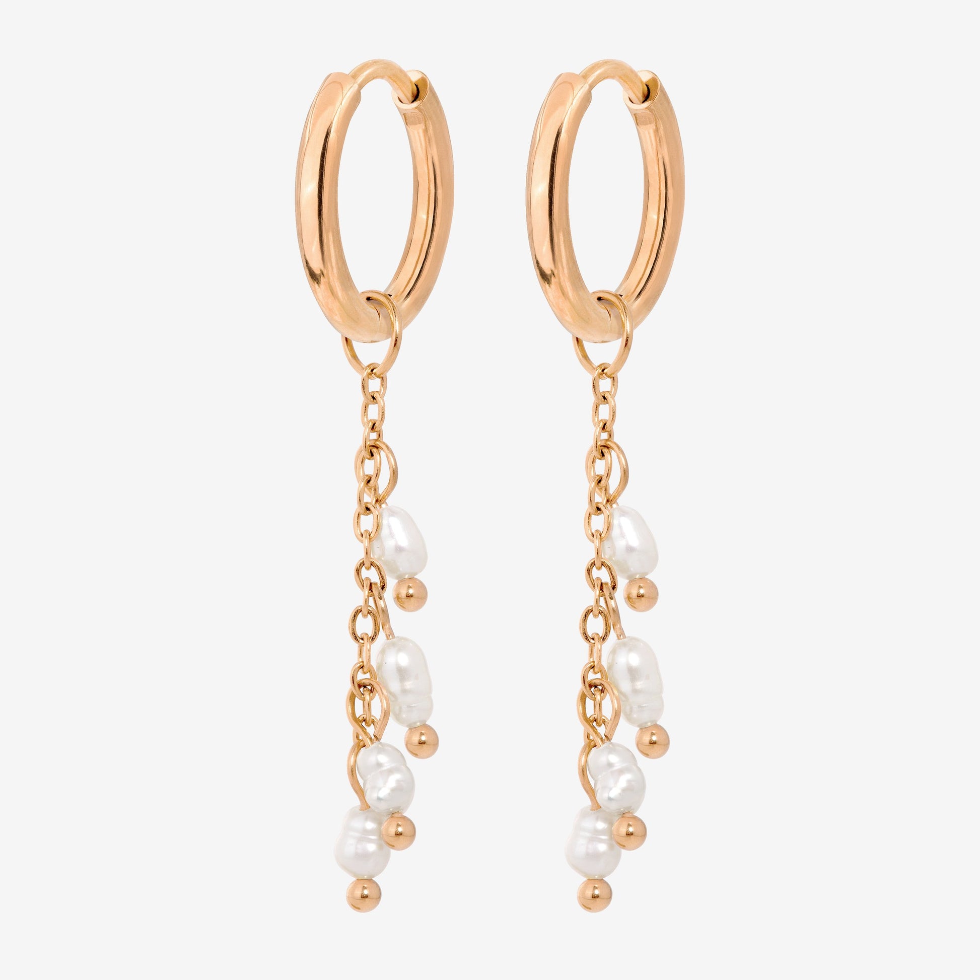 Pearl Chain Hoop Set Small Oro Rosa