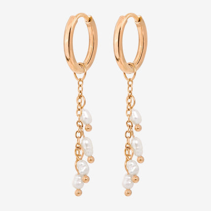 Pearl Chain Hoop Set Small Oro Rosa