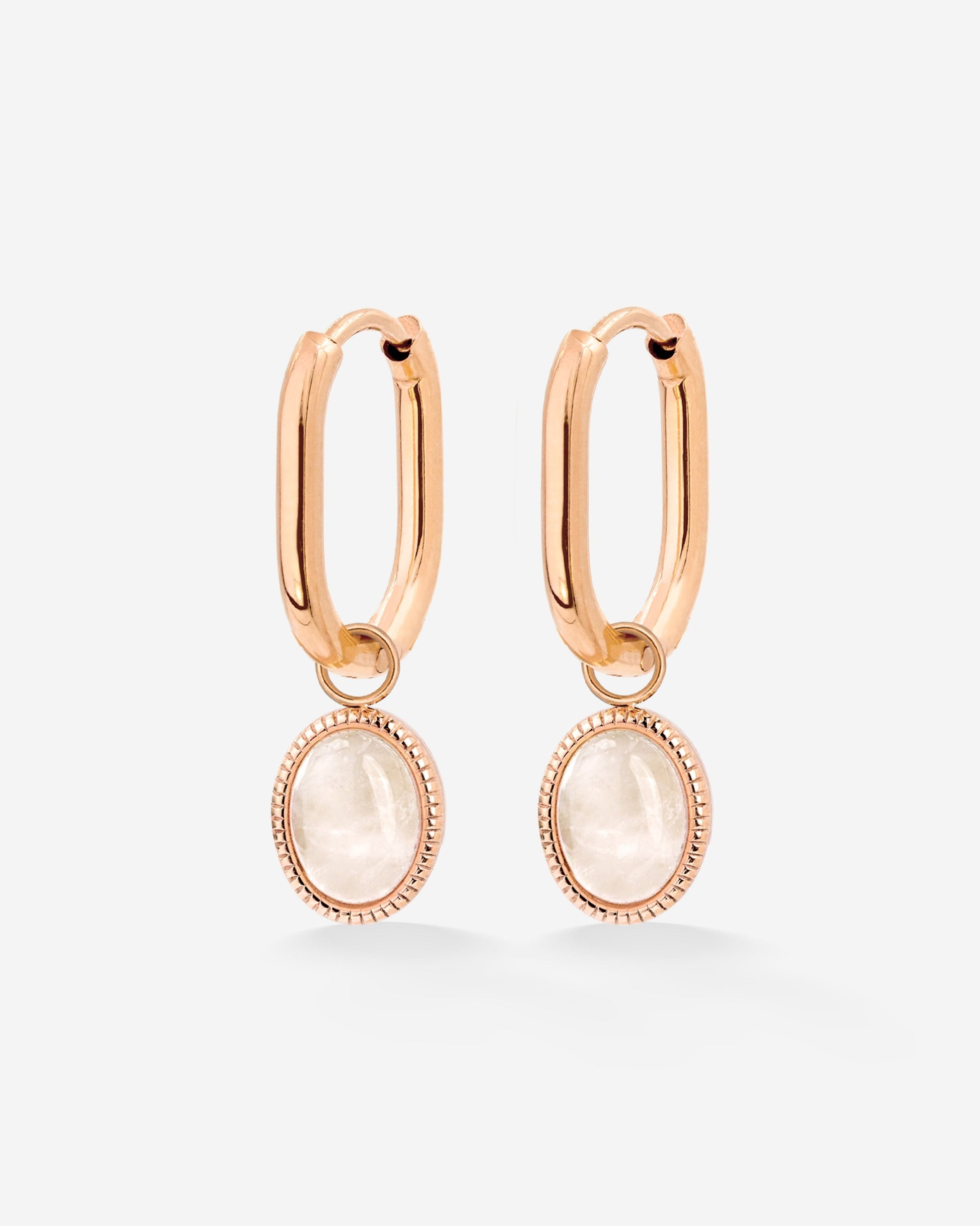 Blush Quartz Oval Hoop Set Baby Oro Rosa
