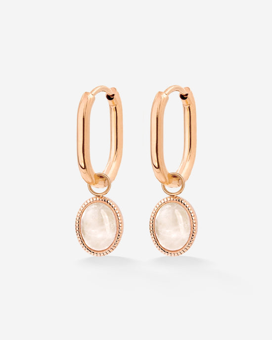 Blush Quartz Oval Hoop Set Baby Oro Rosa