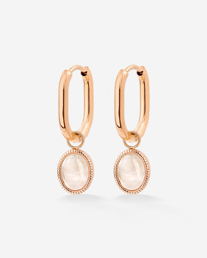 Blush Quartz Oval Hoop Set Baby Oro Rosa