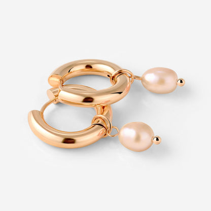 Chunky Perla Rosa Hoop Set Medium Oro Rosa