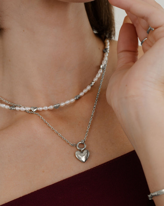 Lovely Heart Classic Chain Collana Set Argento