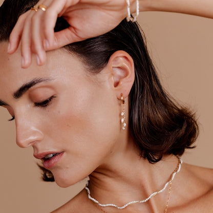 Pearl Chain Hoop Set Small Oro Rosa