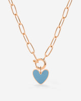 Blue Heart Oval Links Collana Set Oro Rosa