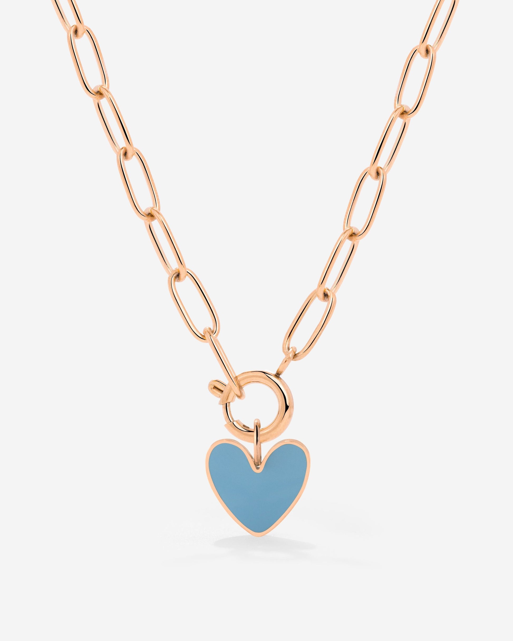Blue Heart Oval Links Collana Set Oro Rosa