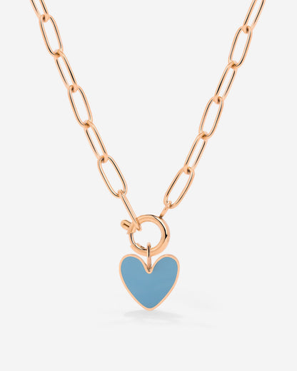 Blue Heart Oval Links Collana Set Oro Rosa