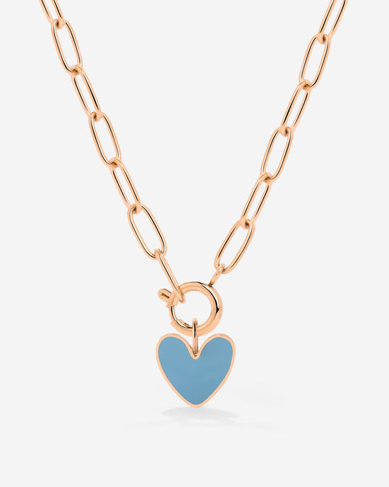 Blue Heart Oval Links Collana Set Oro Rosa