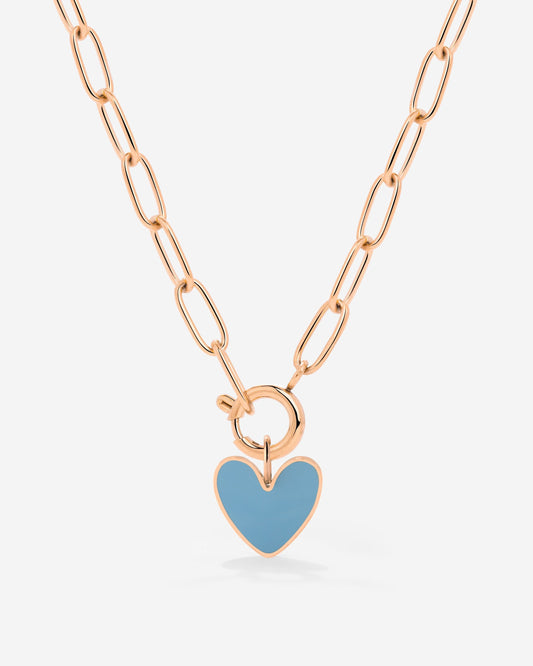 Blue Heart Oval Links Collana Set Oro Rosa