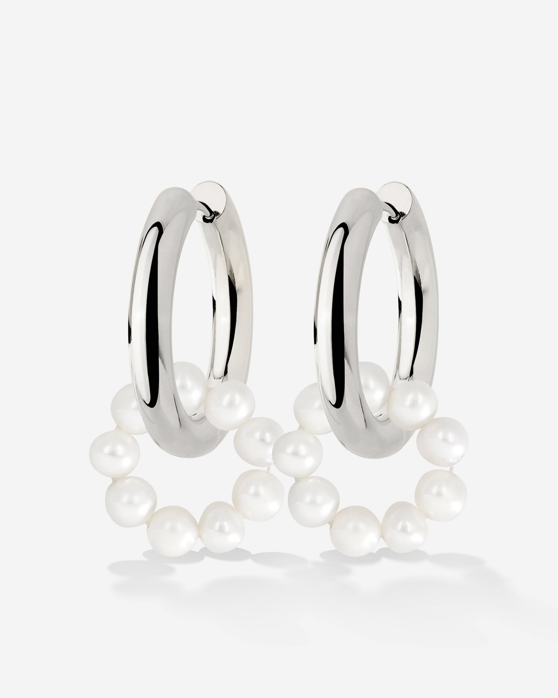 Pearly Donut Hoop Set Argento