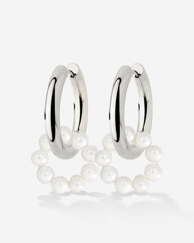 Pearly Donut Hoop Set Argento