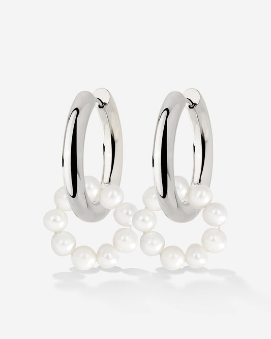 Pearly Donut Hoop Set Argento