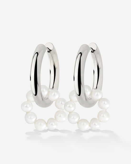 Pearly Donut Hoop Set Argento
