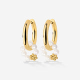 Chunky Flora Pearl Hoop Set Medium Oro