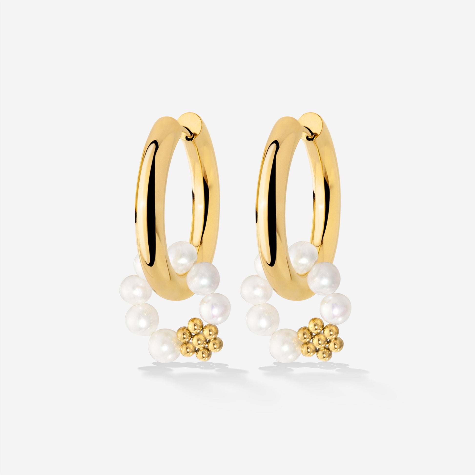 Chunky Flora Pearl Hoop Set Medium Oro