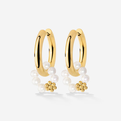 Chunky Flora Pearl Hoop Set Medium Oro