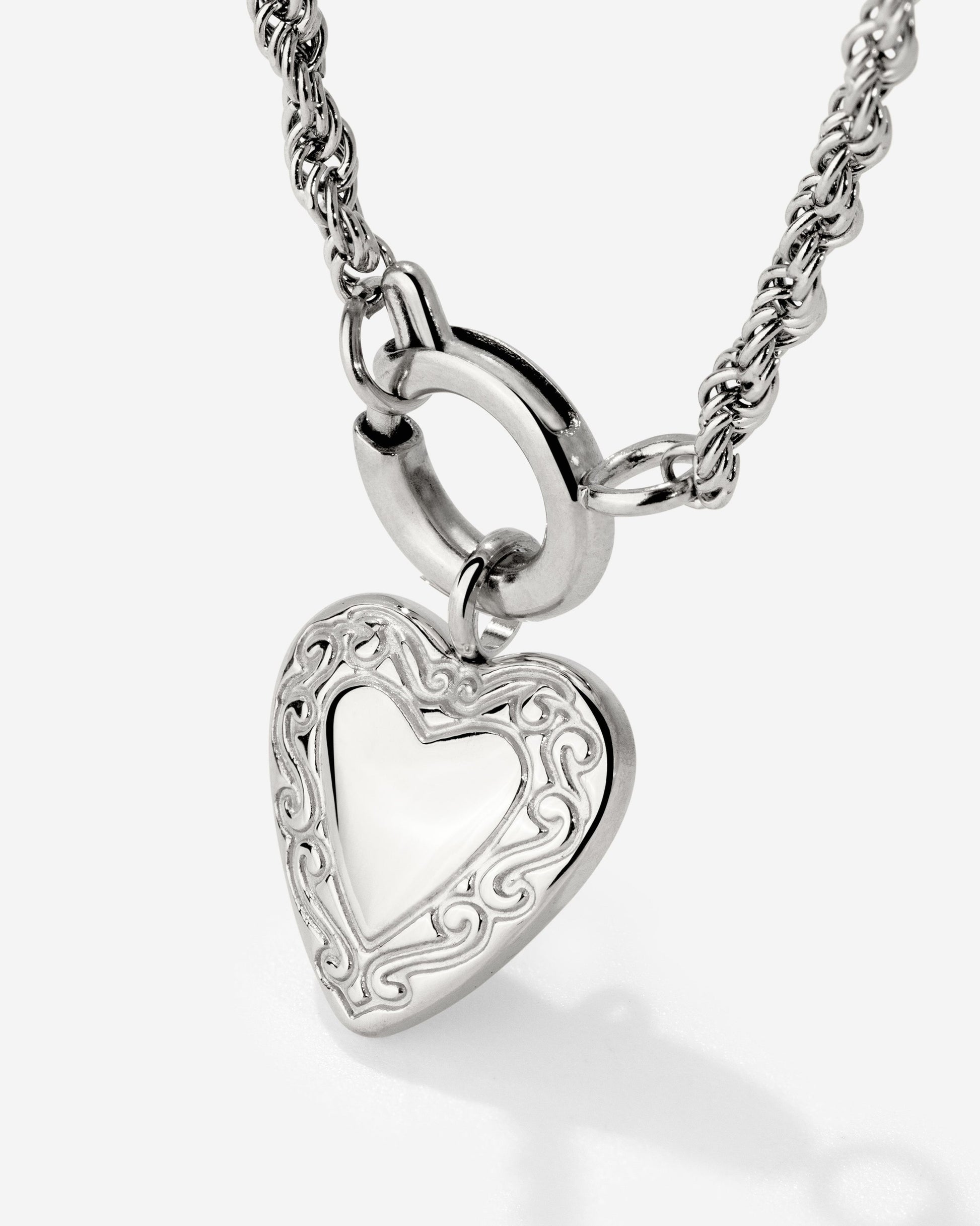 Vintage Heart Rope Chain Collana Set Argento