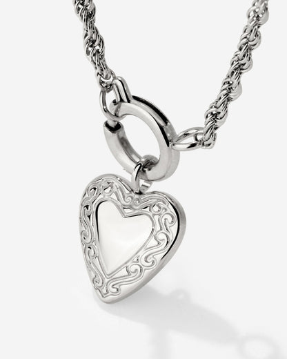 Vintage Heart Rope Chain Collana Set Argento