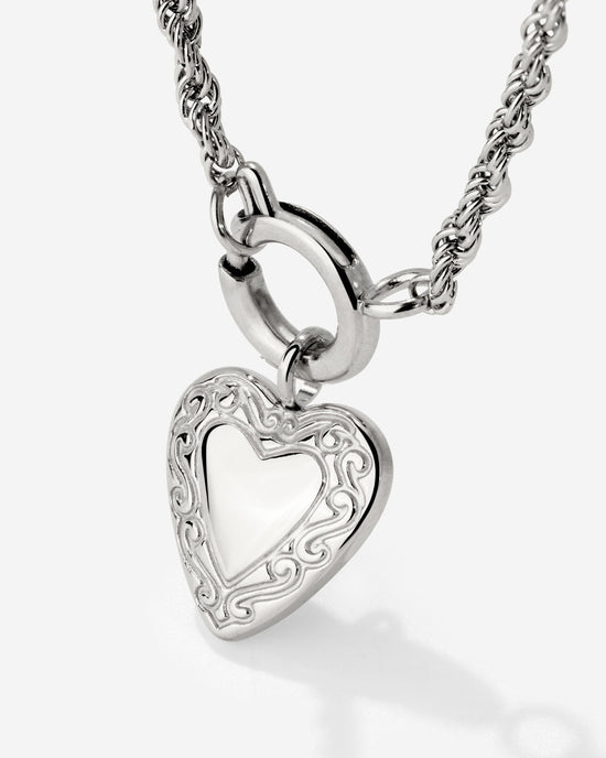 Vintage Heart Rope Chain Collana Set Argento