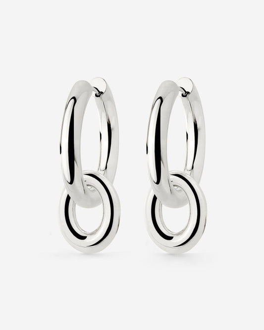Chunky Oval Donut Hoop Set Medium Argento