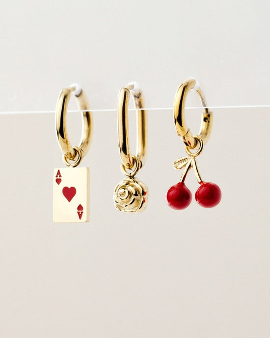 Red Ace Hoop Set Small Oro Rosa