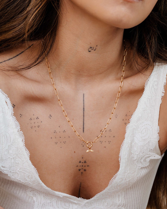 Whale Tail Oval Links Collana Set Oro Rosa
