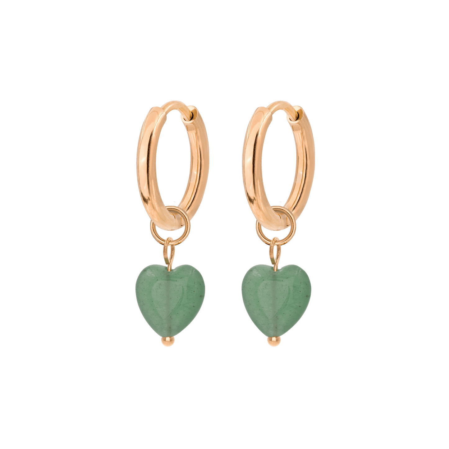 Aventurine Heart Hoops Small Oro Rosa