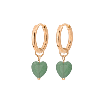 Aventurine Heart Hoops Small Oro Rosa