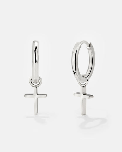 Saints Cross Hoop Set Small Argento