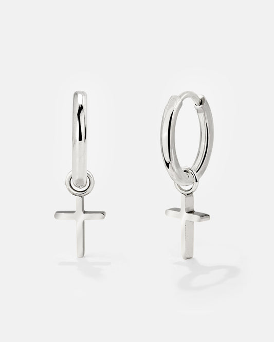 Saints Cross Hoop Set Small Argento