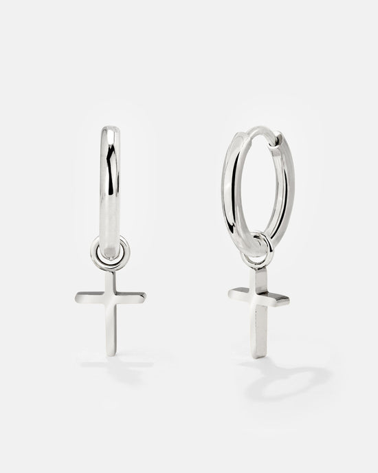 Saints Cross Hoop Set Small Argento