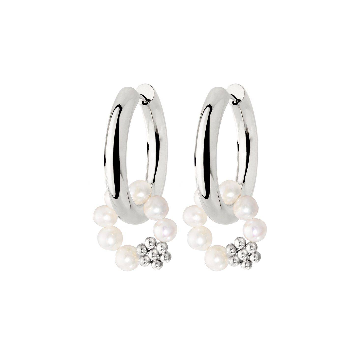 Chunky Flora Pearl Hoop Set Medium Argento