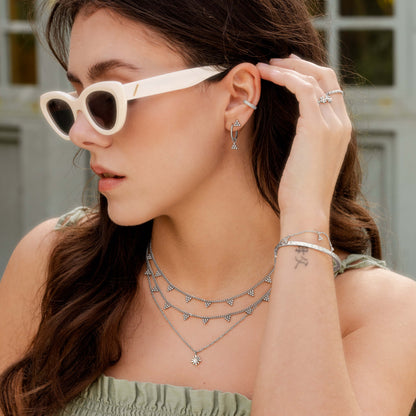 Tiny Beads Twisted Hoop Set Small Argento