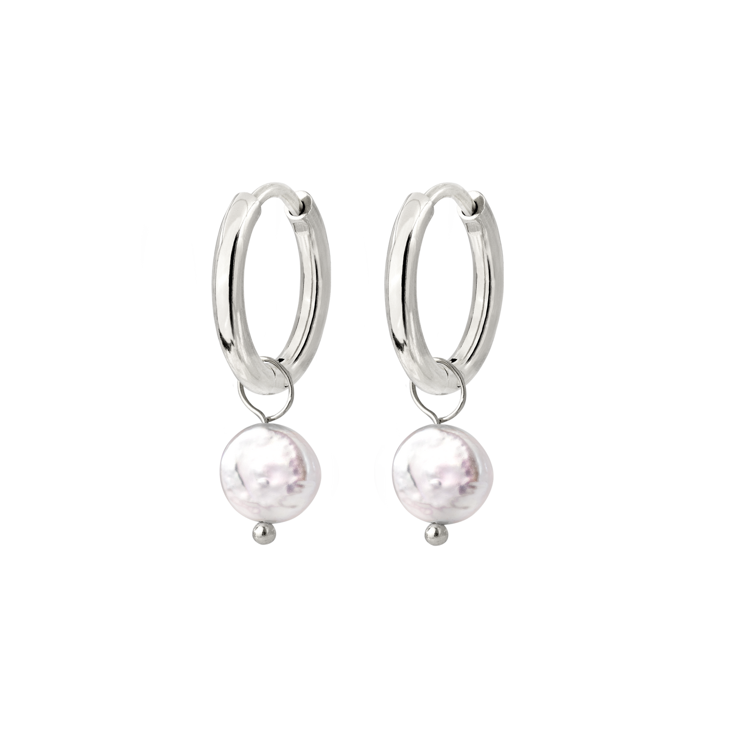 Disc Pearl Hoop Set Small Argento