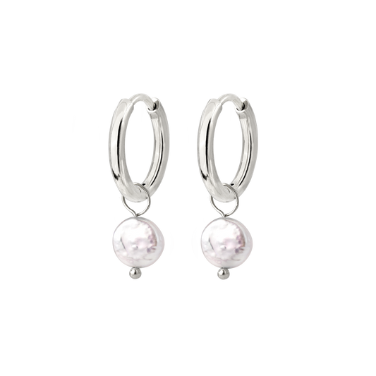 Disc Pearl Hoop Set Small Argento