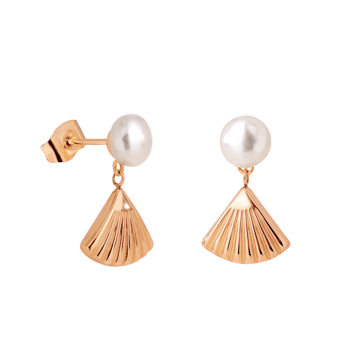 Pearl & Fan Orecchini Oro Rosa