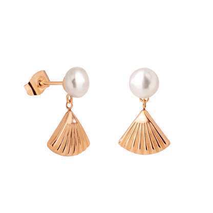Pearl & Fan Orecchini Oro Rosa