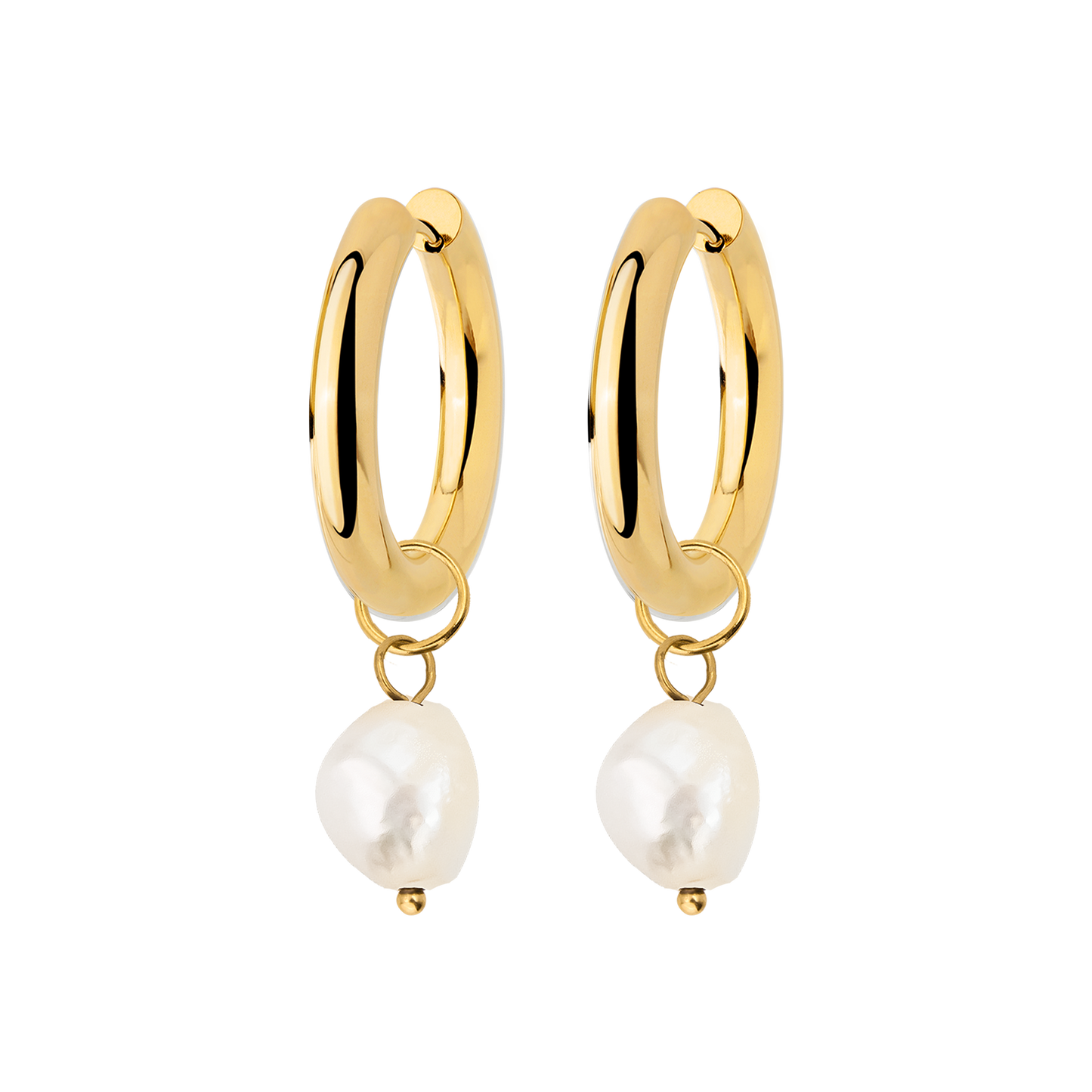 Chunky Pearl Hoop Set Oro