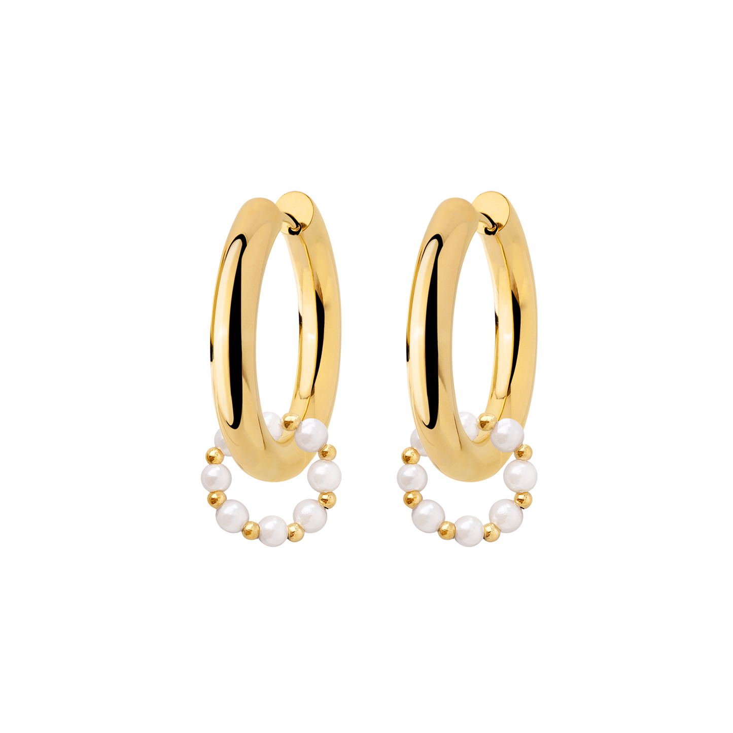 Chunky Pearl 'n' Beads Hoop Set Medium Oro