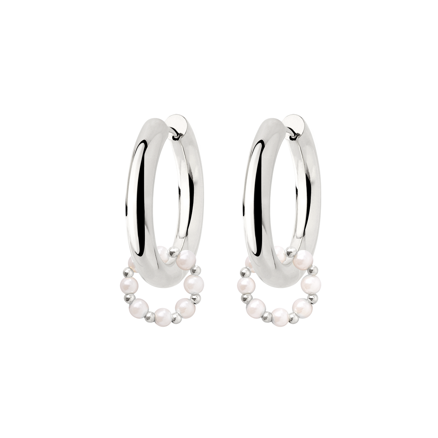 Chunky Pearl 'n' Beads Hoop Set Medium Argento