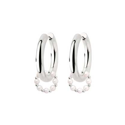 Chunky Pearl 'n' Beads Hoop Set Medium Argento