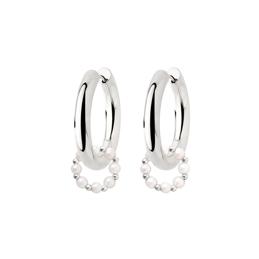 Chunky Pearl 'n' Beads Hoop Set Medium Argento